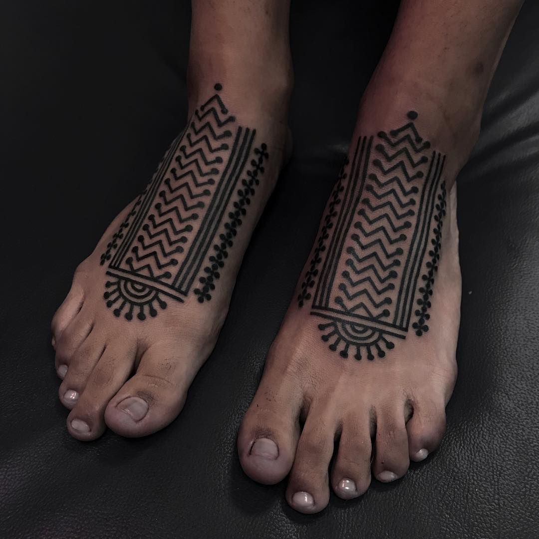 Geometric tattoo on the foot  Tattoogridnet