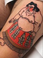 Japanese tattoo by Koji Ichimaru #KojiIchimaru #japanesetattoo #japanese #irezumi #color #sumo #sumowrestler #leg