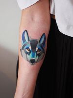 Wolf tattoo by Sasha Unisex #SashaUnisex #wolftattoo #wolftattoos #wolf #animal #nature #wolves #watercolor #watercolorwolftattoo #color #arm #graphicart