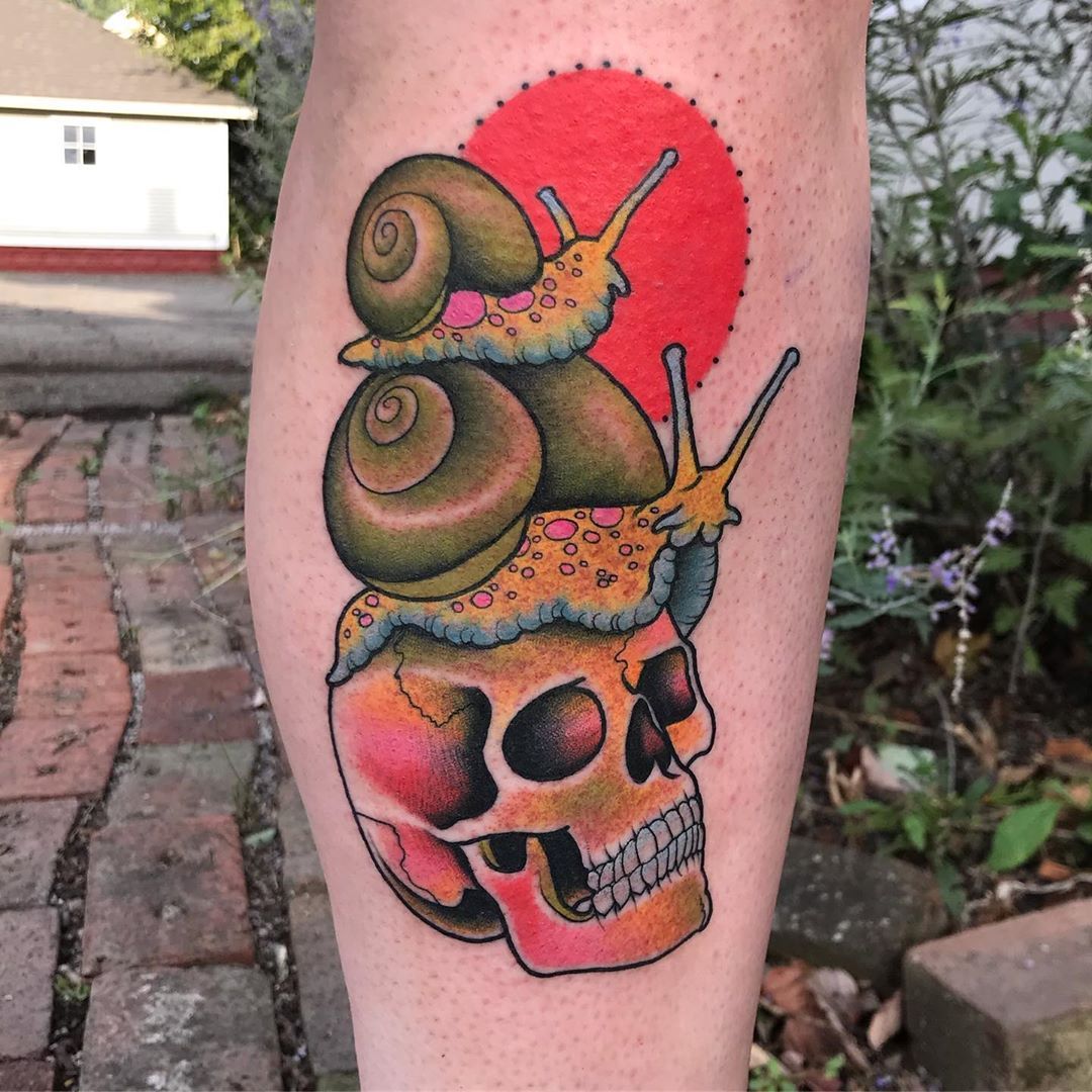 Surrealist style snail skull