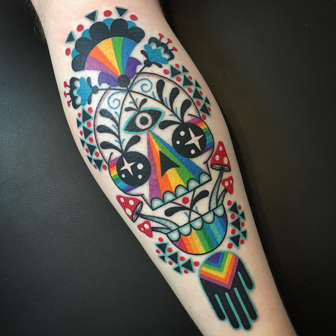 Tattoo uploaded by Tattoodo • Skull tattoo by Winston the Whale  #WinstontheWhale #tattooideas #tattooidea #tattooinspiration #tattoodesign  #tattoodesignidea #tattooinspo #leg #color #skull #newschool #popart  #mushroom #floral • Tattoodo