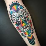 Skull tattoo by Winston the Whale #WinstontheWhale #tattooideas #tattooidea #tattooinspiration #tattoodesign #tattoodesignidea #tattooinspo #leg #color #skull #newschool #popart #mushroom #floral