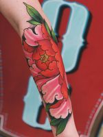 Tattoo by Jaylind Hamilton #JaylindHamilton #jaybaby #japanese #neotraditional #japanesetattoo #illustrative #qpocttt #peony #flower #floral #armtattoo #colortattoo
