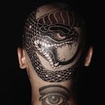 Snake tattoo by RG #rg74 #tattooideas #tattooidea #tattooinspiration #tattoodesign #tattoodesignidea #tattooinspo #traditionaltattoo #japanesetattoo #mashup #scalp #head #snake #reptile