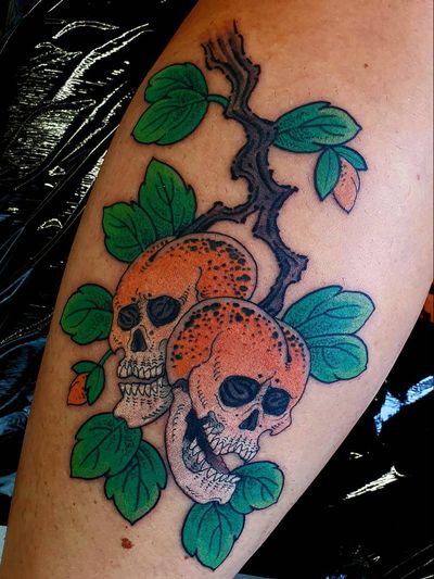 Skull cherry tattoo by Elliott Wells #ElliottWells #LondonTattooConvention #LondonTattooConvention2019 #London #tattooconvention #cherry #skull #japanese #neojapanese #illustrative #fruit #mashup #branch