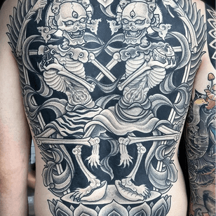 Buddhist tattoos by Aries Rhysing #AriesRhysing #buddhisttattoo #buddhatattoo #buddhism #buddha #enlightenment #meditation #easternreligion #dotwork #skeletondance #citipati #lotus #deity #blackandgrey