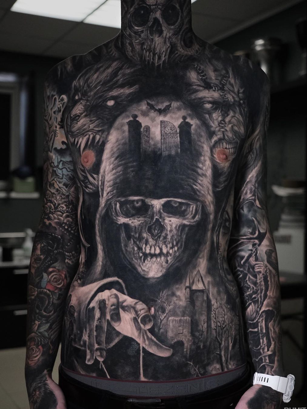 Tattoo uploaded by Tattoodo • Horror tattoo by Timur Rumit #TImurRumit  #horrortattoos #horrortattoo #horror #darkart #evil #demon #darkness #death  #reaper #bat @wolf #zombie #realism #realistic #graveyard #bodysuit # chesttattoo • Tattoodo
