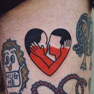Heart tattoo by Woo Loves You #WooLovesYou #hearttatotos #hearttattoo #hearts #heart #love #illustrative #coupletattoo #matchingtattoo #cutetattoo #leg