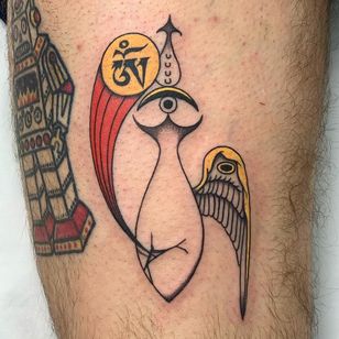 Buddhist tattoo by Inaki Aires #InakiAires #buddhisttattoo #buddhatattoo #buddhism #buddha #enlightenment #meditation #easternreligion #tibetanom #surreal #thirdeye #wing #illustrative