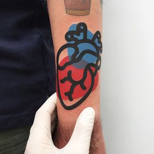 Heart tattoo by Mambo Tattooer #Mambotattooer #hearttatotos #hearttattoo #hearts #heart #love #color #popart #graphicart #arm #anatomicalheart