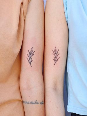 Matching best friend tattoos by Zaya #Zaya #bestfriendtattoos #friendshiptattoos #friendtattoos #bfftattoo #matchingfriendtattoos #illustrative #linework #plant