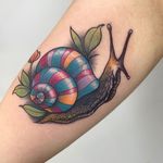 Snail tattoo by Renelle Tattoo #RenelleTattoo #snailtattoo #snailtattoos #snail #nature #animal #flower #color