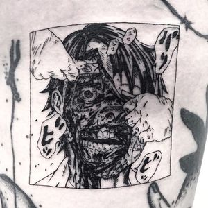Horror tattoo by Frankie Sexton #FrankieSexton #horrortattoos #horrortattoo #horror #darkart #evil #demon #darkness #death #zombie #blood #gore #anime #manga #japanese #leg