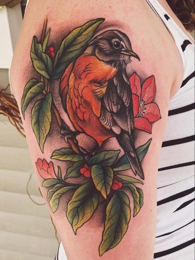 Tattoo by Jaylind Hamilton #JaylindHamilton #jaybaby #japanese #neotraditional #japanesetattoo #illustrative #qpocttt #bird #flower #floral #nature #feathers #animal #wings