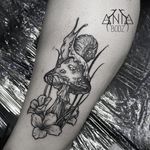 Snail tattoo by Ania Bodz #AniaBodz #snailtattoo #snailtattoos #snail #nature #animal #linework #illustrative #mushroom #flowers #fungi