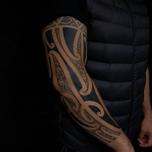 Tribal tattoo by Manwa Tapu #ManawaTapu #blackwork #tribal #tribaltattoo #tamoko #maori #polynesian #linework #pattern #sleeve #arm