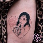 Heart tattoo by Sad Amish #SadAmish #hearttatotos #hearttattoo #hearts #heart #love #illustrative #linework #superpower #banana #girl #pinup #babe #leg