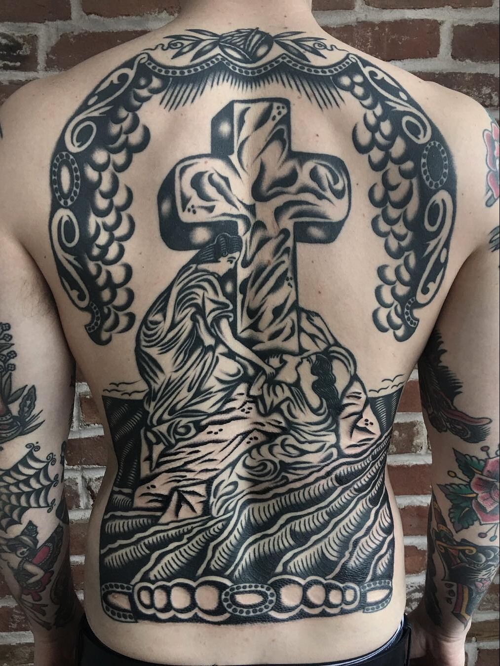 Made some more progress on this huge crucifix coverup back piece for Ryan  @sweetwatercollective Always a pleasure my dude 🙏🏼 Gettin... | Instagram