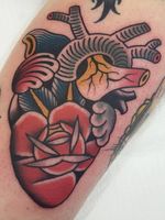 Rose and heart tattoo by Nikko Barber aka nikkotattooer #NikkoBarber #Nikkotattooer #Berlintattoo #tattooBerlin #traditional #AmericanTraditional #color #oldschool #rose #heart #anatomicalheart