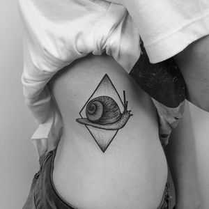 Snail tattoo by Bojana #Bojana #snailtattoo #snailtattoos #snail #nature #animal #illustrative #linework #diamond #shape #dotwork