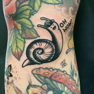 Snail tattoo by Wendy Pham #WendyPham #snailtattoo #snailtattoos #snail #nature #animal #blackwork #illustrative #cute