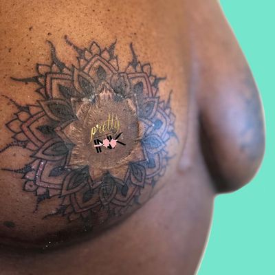 Mastectomy tattoo by Pretty In Ink #PrettyInInk #mastectomytattoo #mastectomyscarcoveruptattoo #scarcoveruptattoo #nippletattoo #mastectomy