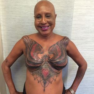 Juanita's finished mastectomy tattoo by Shane Wallin #ShaneWallin #mastectomytattoos #mastectomy #mastectomyscarcoverup #scarcoveruptattoo