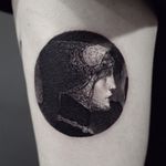 Lucien Victor tattoo by ColdGray #ColdGray #finearttattoos #arthistory #LucienVictor #painting #symbolism #blackandgrey #portrait #ladyhead 