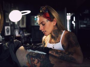 Photo of Courtney Lloyd of Femme Fatale Tattoo in London by Chris Stockings #CourtneyLloyd #femaletattooartist #femaletattooers #womxn