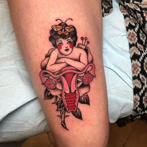 Cherub and uterus tattoo by Amy Shapiro #AmyShapiro #ladiesladiesartshow #womantattooartists #femaletattooartist #femaletattooist