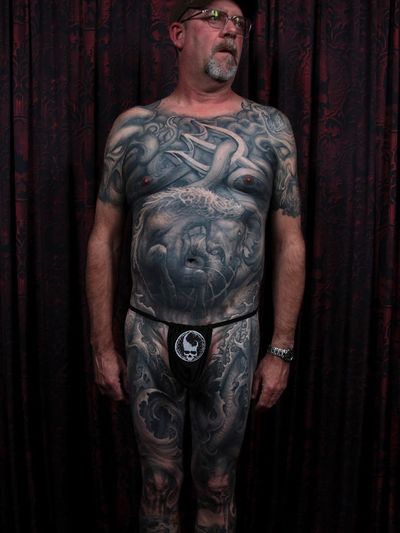 Dark art bodysuit tattoo by Paul Booth #PaulBooth #LastRites #BoothGallery #biomechanical #darkart #surrealism #blackandgrey #occult #esoteric #horror #surreal