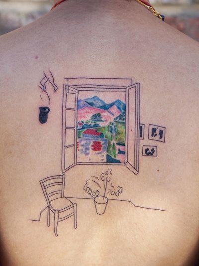 Matisse tattoo by Jess Chen #JessChen #finearttattoos #arthistory #Matisse #expressionism #stillife #landscape #paintings #mountains #nature #painting #flowers #color #illustrative