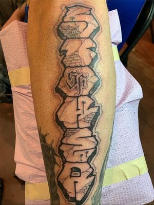 Tattoo by Norm Will Rise aka Eric Rosenbaum aka Norm Love Letters #NormWillRise #EricRosenbaum #NormLoveLetters #lettering #script #blackandgrey