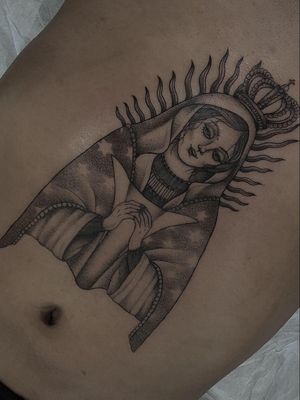 Virgin Mary tattoo by Rae Love #RaeLove #ladiesladiesartshow #womantattooartists #femaletattooartist #femaletattooist