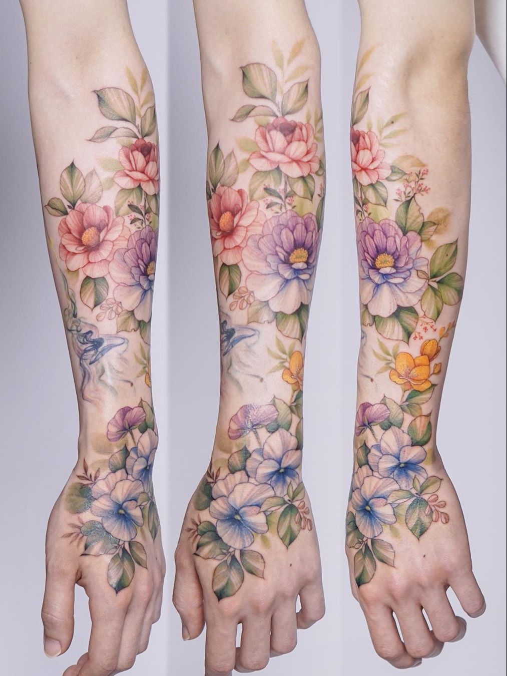 Tyler ATD Tattoos on Tumblr: Progress on this floral forearm tattoo sleeve.  Tyler ATD, TNT Whistler, Canada