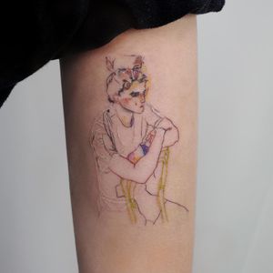 Howard Tangye illustration tattoo by Pauline of Studio by Sol #Pauline #StudiobySol #Seoul #Seoultattooartist #Koreantattooartist #Korea #illustrative #color #linework #arm