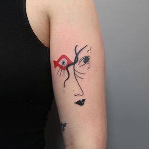Surrealist tattoo by Madame Unikat of Unikat - Tattooed Travels: Berlin, Germany #tattooedtravels #Berlin #Germany #MadameUnikat #Unikat #illustrative #surreal #portrait #eye #lips #ladyhead #abstract