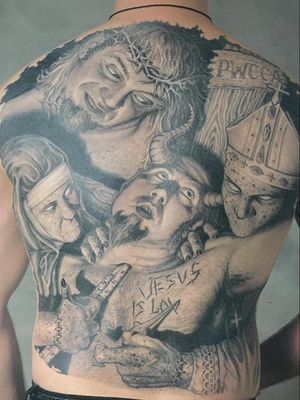 Dark art tattoo by Paul Booth done in 1995 #PaulBooth #LastRites #BoothGallery #biomechanical #darkart #surrealism #blackandgrey #occult #esoteric #horror #surreal