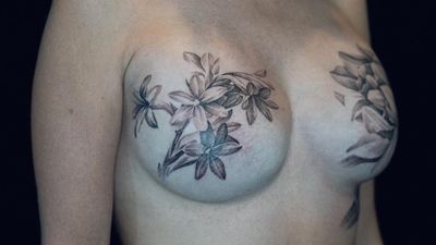 Mastectomy tattoo by David Allen #DavidAllen #mastectomytattoo #mastectomyscarcoveruptattoo #scarcoveruptattoo #nippletattoo #mastectomy