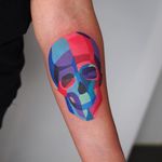 Skull Tattoo By Sasha Unisex #SashaUnisex #besttimetogettattooed #gettattooed #winter #besttattoos #watercolor #color #arm #skull #death #newschool