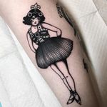 Blackwork tattoo by Monki Diamond #MonkiDiamond #blackwork #illustrative #lady #portrait #ballerina #cute #pinup #dancer #vintage