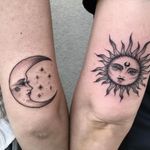 Sister tattoos by Savfoxx #Savfoxx #sistertattoos #sisters #sistertattooidea #familytattoo #siblingtattoo #matchingtattoo #bfftattoo #sunandmoontattoo #sunandmoon #sun #moon #illustrative