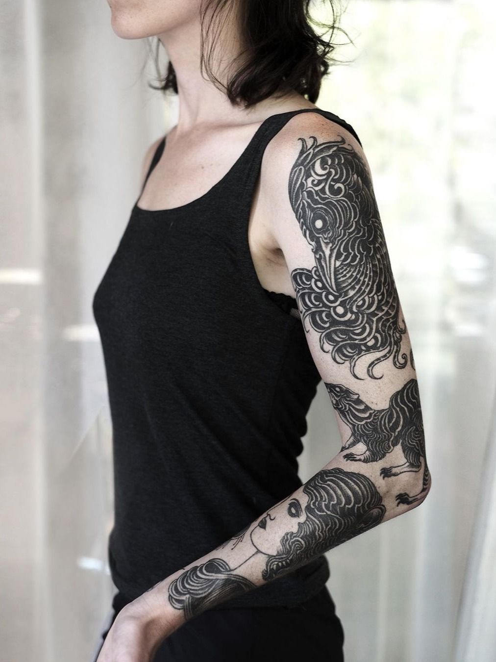 6 more tatts for her patch work sleeve tattoo tatt tattooideas  tatuagem tatuagemfeminina finelinetattoo fineline fyp foryou   Instagram post from Millena Sousa  miagstattoo