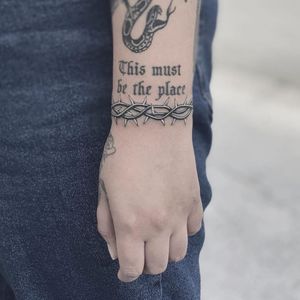 Thorn tattoo by Javier Betancourt #JavierBetancourt #thorntattoo #thorntattoos #thorn #plant #nature #pain #oldschool #Illustrative #arm #wrist