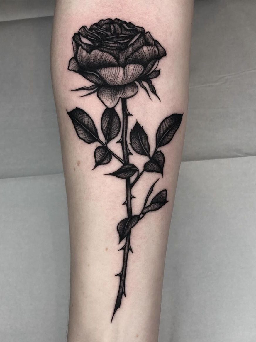 Red Rose With Thorns Tattoo Design By Anastasia