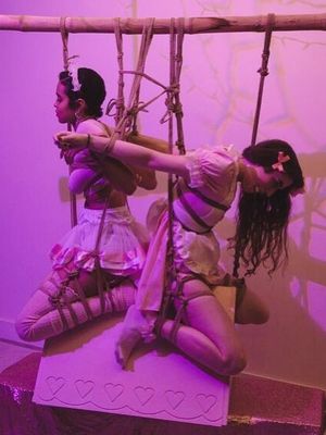 Sara Elise and Anarcho Slut tied by Daemonum X - co-topping and photo by kissmedeadlydoll #DaemonumX #tattoocollector #leatherdyke #ropetop #shibari 