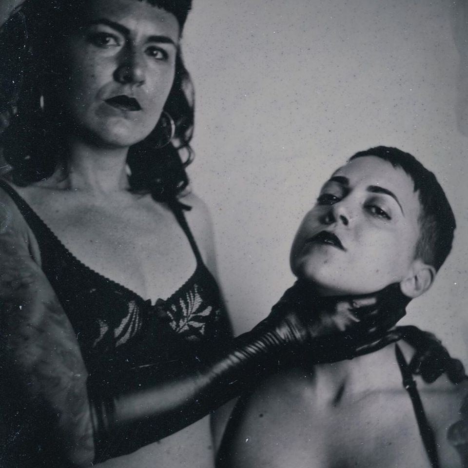Clit Eastwood and Daemonum X (left) - tintype photograph by Mildred S Pierce #DaemonumX #tattoocollector #leatherdyke #ropetop #shibari 