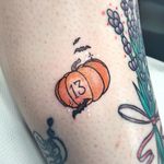 13 tattoo by Sara Scribbles #SaraScribbles #13tattoo #fridaythe13th #friday13 #friday13flash #13flash #smalltattoo #pumpkin