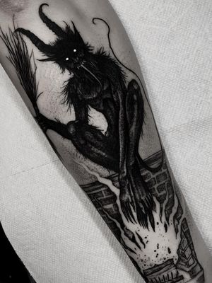 Krampus tattoo by Matthew Murray #MatthewMurray #krampustattoo #krampus #christmastattoo #blackwork #illustrative
