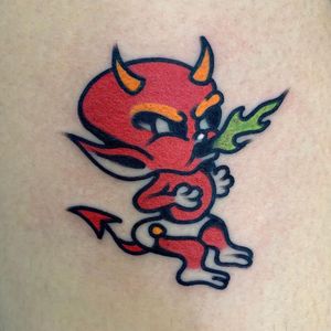 Lil devil tattoo by Soyoon #Soyoon #13tattoo #fridaythe13th #friday13 #friday13flash #13flash #smalltattoo #lildevil #devil